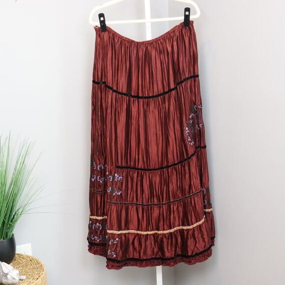 Vintage Double D Ranch 100% Silk Tiered Maxi Skirt Women’s Size L - Picture 1 of 6
